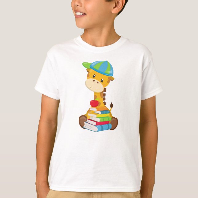 Cute Giraffe, Giraffe Going To School, Books T-Shirt (Front)