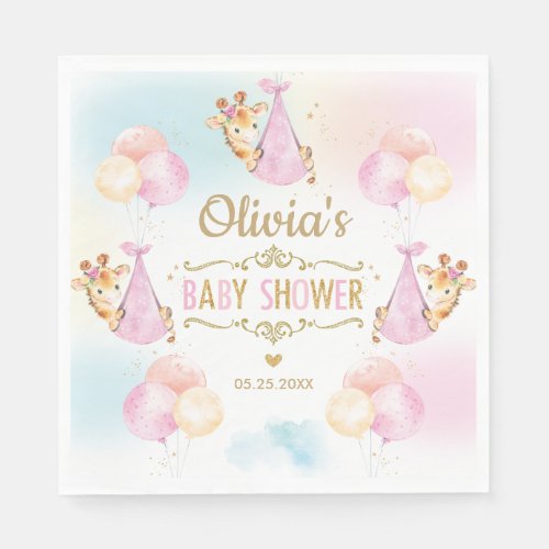 Cute Giraffe Girl Baby Shower Pink Paper Napkin