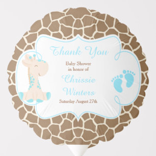 Cute Giraffe Girl Blue Baby Shower Balloon
