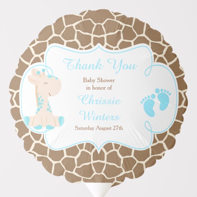 Cute Giraffe Girl Blue Baby Shower Balloon (Front)