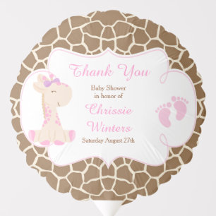 Cute Giraffe Girl Pink Baby Shower Balloon