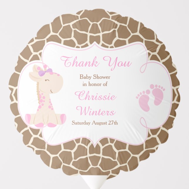 Cute Giraffe Girl Pink Baby Shower Balloon (Front)