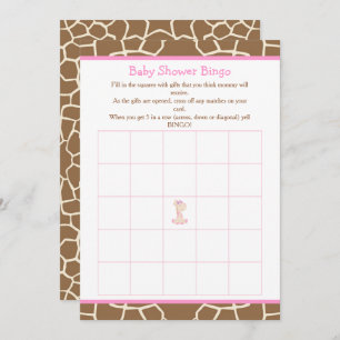 Cute Giraffe Girl Pink Baby Shower Bingo Invitation