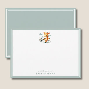 Cute Giraffe Girl Playing Soccer Baby Shower Note Card