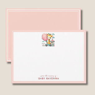 Cute Giraffe Girl with Cotton Candy Baby Shower Note Card