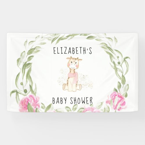 Cute Giraffe Gold Foil Glitter Baby Girl Shower Banner