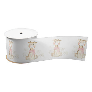Cute Giraffe Gold Foil Glitter Girl Baby Shower Satin Ribbon