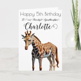 Cute Giraffe Granddaughter 5th Birthday Card