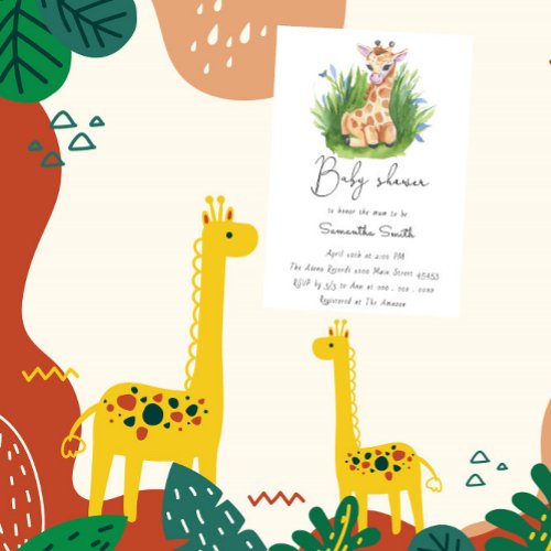 Cute Giraffe Greenery Baby Shower Invitation