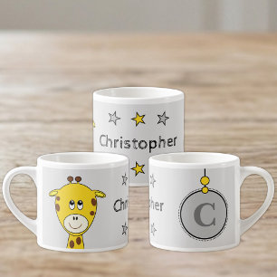 Cute giraffe grey yellow with stars child's espresso cup