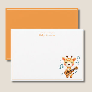 Cute Giraffe Guitar Baby Shower Nursery Thank You Note Card