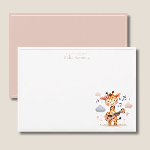 Cute Giraffe Guitar Baby Shower Nursery Thank You  Note Card