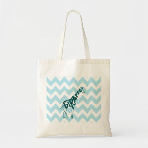 Cute Giraffe Hand Drawn Sketch on Blue Chevron Tote Bag