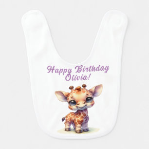 Cute giraffe happy birthday baby bib