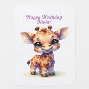 Cute giraffe happy birthday baby blanket