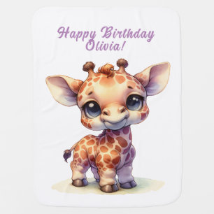 Cute giraffe happy birthday baby blanket