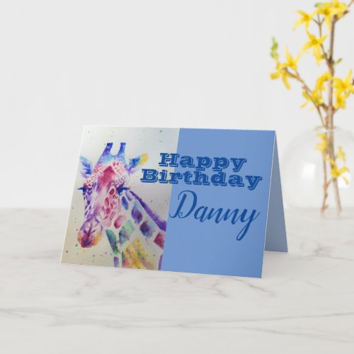 Cute Giraffe Happy Birthday Boys childs Name Card