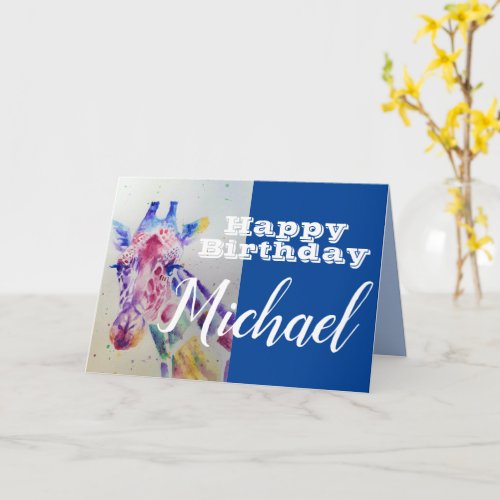 Cute Giraffe Happy Birthday Boys childs Name Card