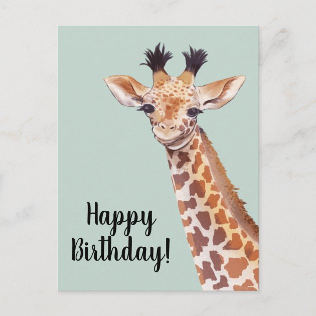 Cute Giraffe Happy Birthday Postcard | Zazzle