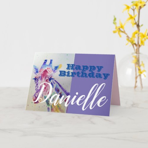 Cute Giraffe Happy Birthday Womans Name Card