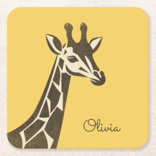 Cute giraffe head decoration square paper coaster
