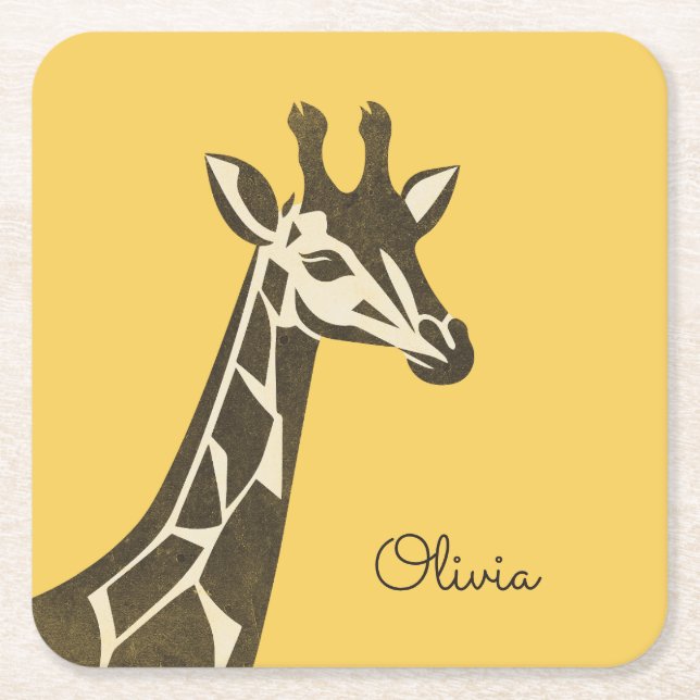 Cute giraffe head decoration square paper coaster (Front)