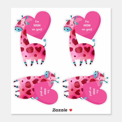 Cute Giraffe High on You Valentine Heart Sticker