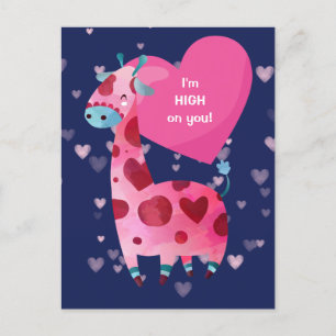 Cute Giraffe High on You Valentine Postcard