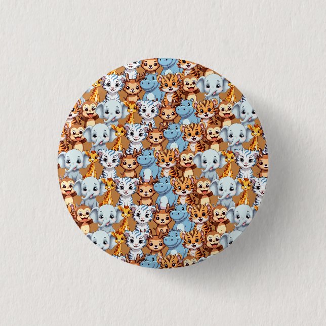 Cute giraffe hippo wild jungle safari Pattern Button (Front)