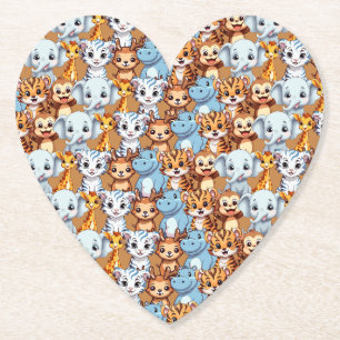 Cute giraffe hippo wild jungle safari Pattern Paper Coaster