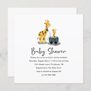 Cute Giraffe Illustration Baby Shower Invitation