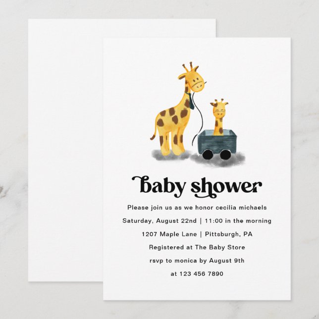 Cute Giraffe Illustration Typography Baby Shower Invitation (Front/Back)