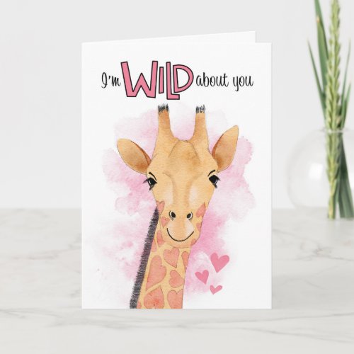 Cute Giraffe Im Wild About You Valentines Day Holiday Card