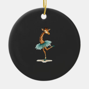 Cute giraffe in a tutu dancing as a ballerina, gif ceramic ornament