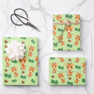 Cute Giraffe in green color Wrapping Paper Sheets