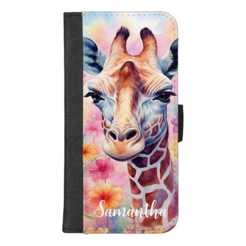 Cute Giraffe in Pink Flowers  iPhone 87 Plus Wallet Case