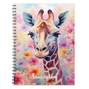 Cute Giraffe in Pink Flowers  Notebook