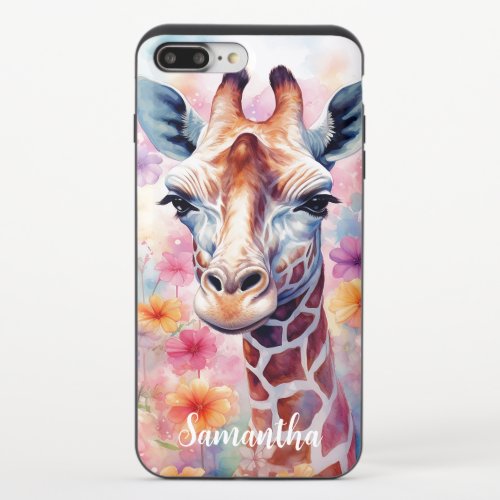 Cute Giraffe in Pink Flowers  iPhone 87 Plus Slider Case