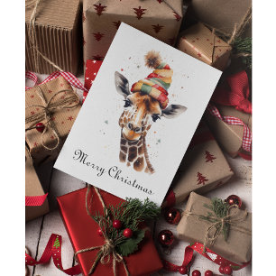 Cute Giraffe in Winter Beanie Christmas Card