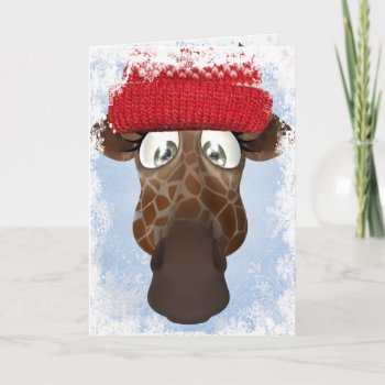 Cute Giraffe In Winter Hat Christmas Card by Just_Giraffes at Zazzle