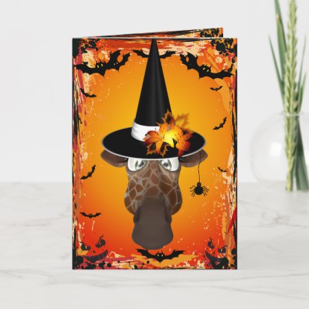 Cute Giraffe In Witches Hat Halloween Card