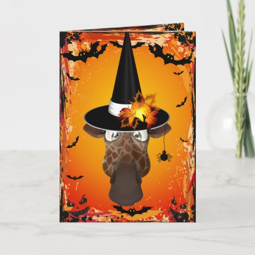 Cute Giraffe in Witches Hat Halloween Card