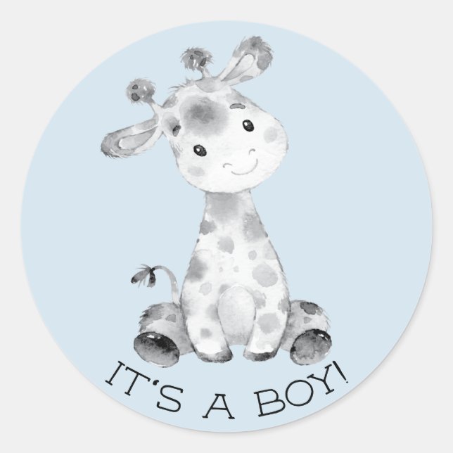 Cute Giraffe It' a Boy Favor Sticker (Front)