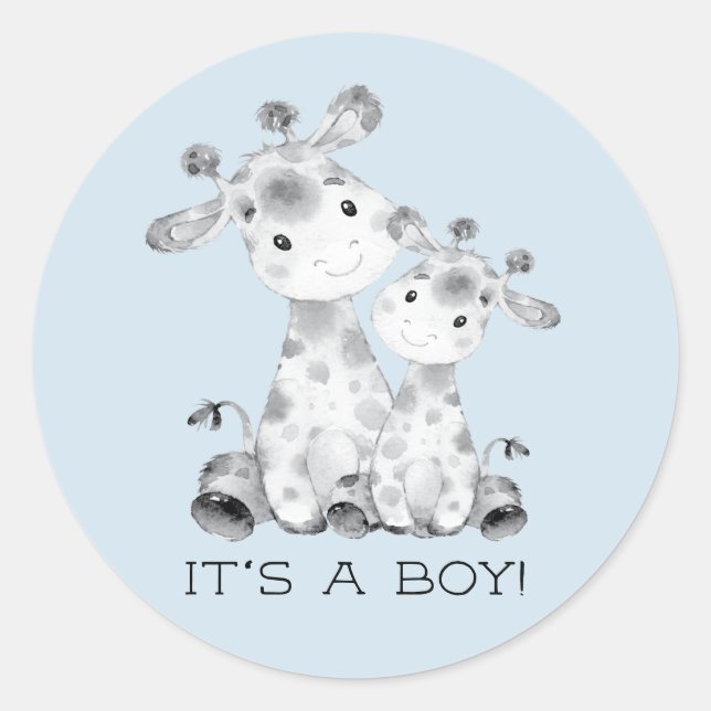 Cute Giraffe It' a Boy Favor Sticker (Front)