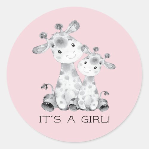 Cute Giraffe It a Girl Favor Sticker