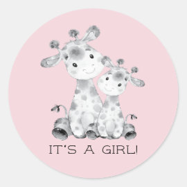 Cute Giraffe It' a Girl Favor Sticker