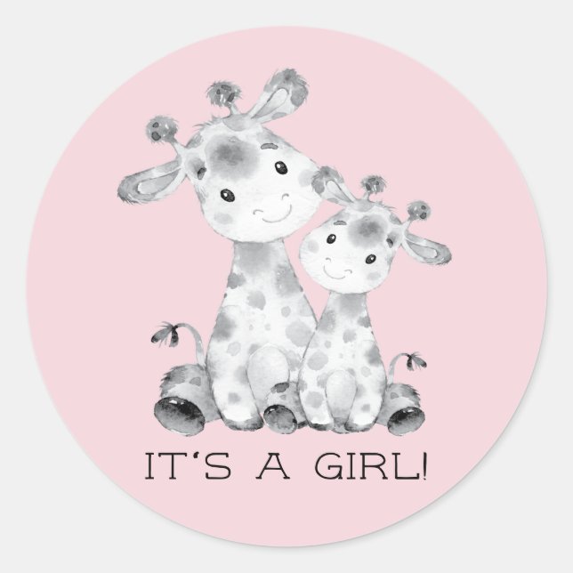 Cute Giraffe It' a Girl Favor Sticker (Front)