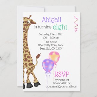 Cute Giraffe Jungle Animal Birthday Party Invitation