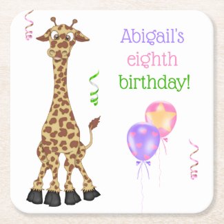 Cute Giraffe Jungle Animal Birthday Party Square Paper Coaster