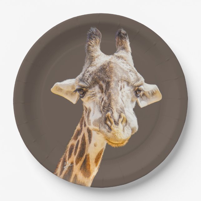 Cute Giraffe Jungle Animal Photography Paper Plates (Front)